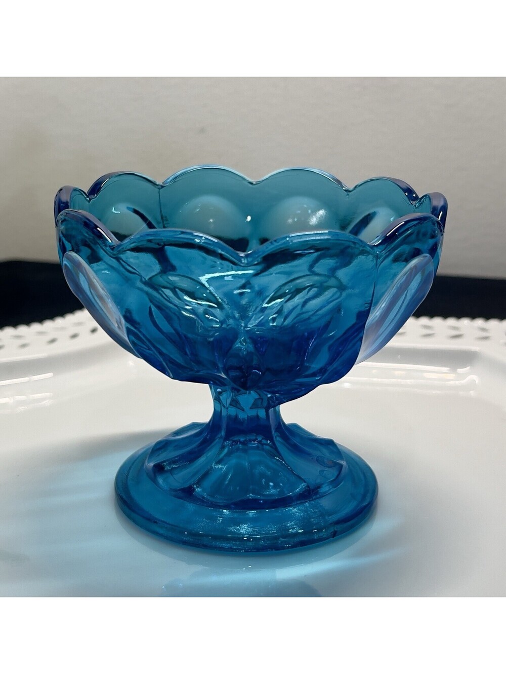 Vintage Viking Art Glass Bluenique Pedestal Footed Compote 3-3/4"